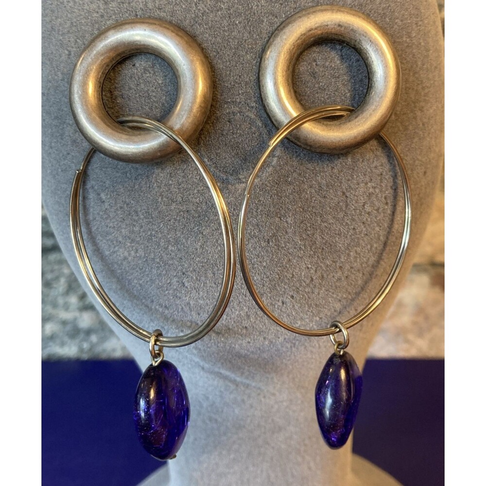 VINTAGE KATE HINES BRUSHED GOLD DANGLE DROP EARRINGS